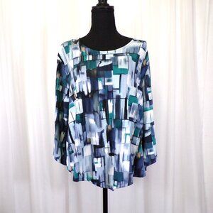 Alfred Dunner Petite Top Womens PXL Blue White Geometric Print Artsy Abstract